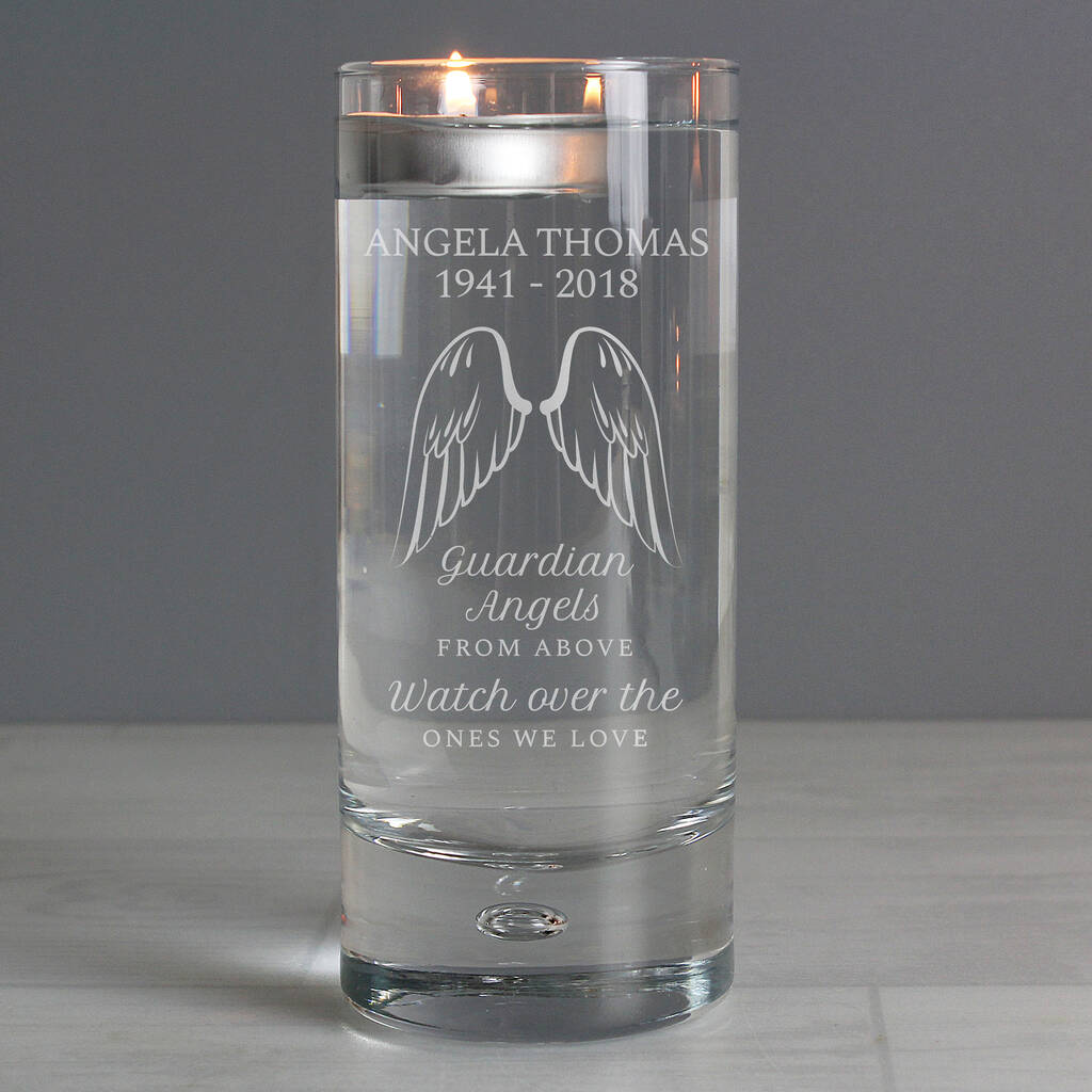 Personalised Guardian Angel Glass Tea Light Holder By Bella ...