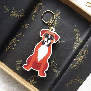 Boxer Dog Wooden Keyring With Optional Christmas Card, 9 of 12