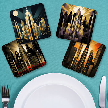 Urban Horizons Art Deco Set Of Four Pu Leather Coasters, 4 of 8