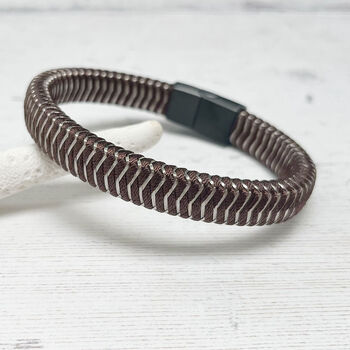 Woven Leather And Stainless Steel Bracelet For Men, 10 of 12
