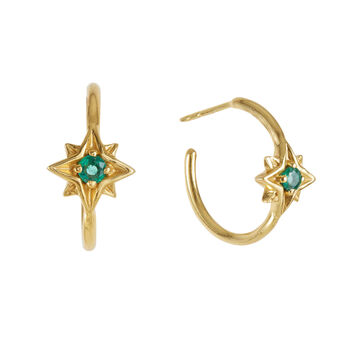 Guiding North Star Birthstone Gold Plated Hoop Earrings Emerald, Sapphire Or Rhodolite, 2 of 10