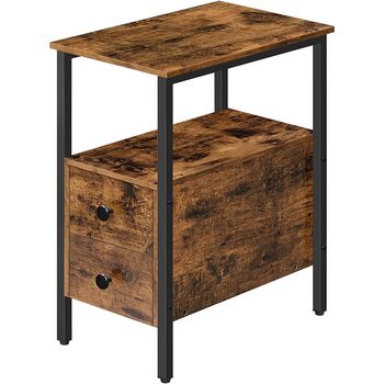 Narrow Side Table Bedside Table Shelf With Two Drawers, 6 of 9