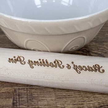 Personalised Beech Wood Revolving Rolling Pin, 8 of 8
