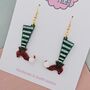 Red And Green Elf Legs Christmas Glitter Resin Earrings, thumbnail 2 of 4