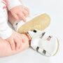 Dotty Fish White Soft Leather Baby Sandals With Barefoot Soles, thumbnail 1 of 7