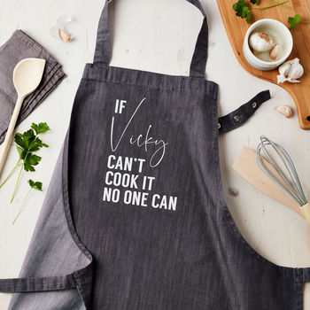Personalised Grey Denim Can Cook It Apron, 2 of 3