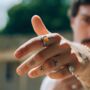 Mens Ring Orange Quartz Silver Gemstone Ring For Men, thumbnail 2 of 11