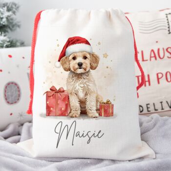 Personalised Cream Cockapoo Santa Sack, 2 of 2