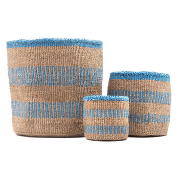 Dusty Blue Stripe Storage Baskets, 2 of 9