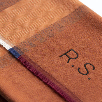 Men's Yellow And Plum Stripe Wool And Cashmere Blend Scarf, 9 of 12