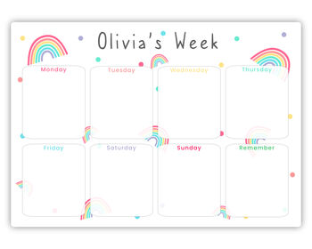 Kids Rainbow Personalised Weekly Planner Whiteboard, 3 of 5