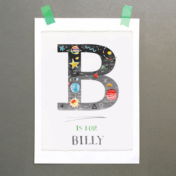 Space Themed Personalised Initial And Name Print, 3 of 11