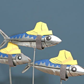 Trio Of Mackerel Fish In Fishermans Hats, 2 of 3