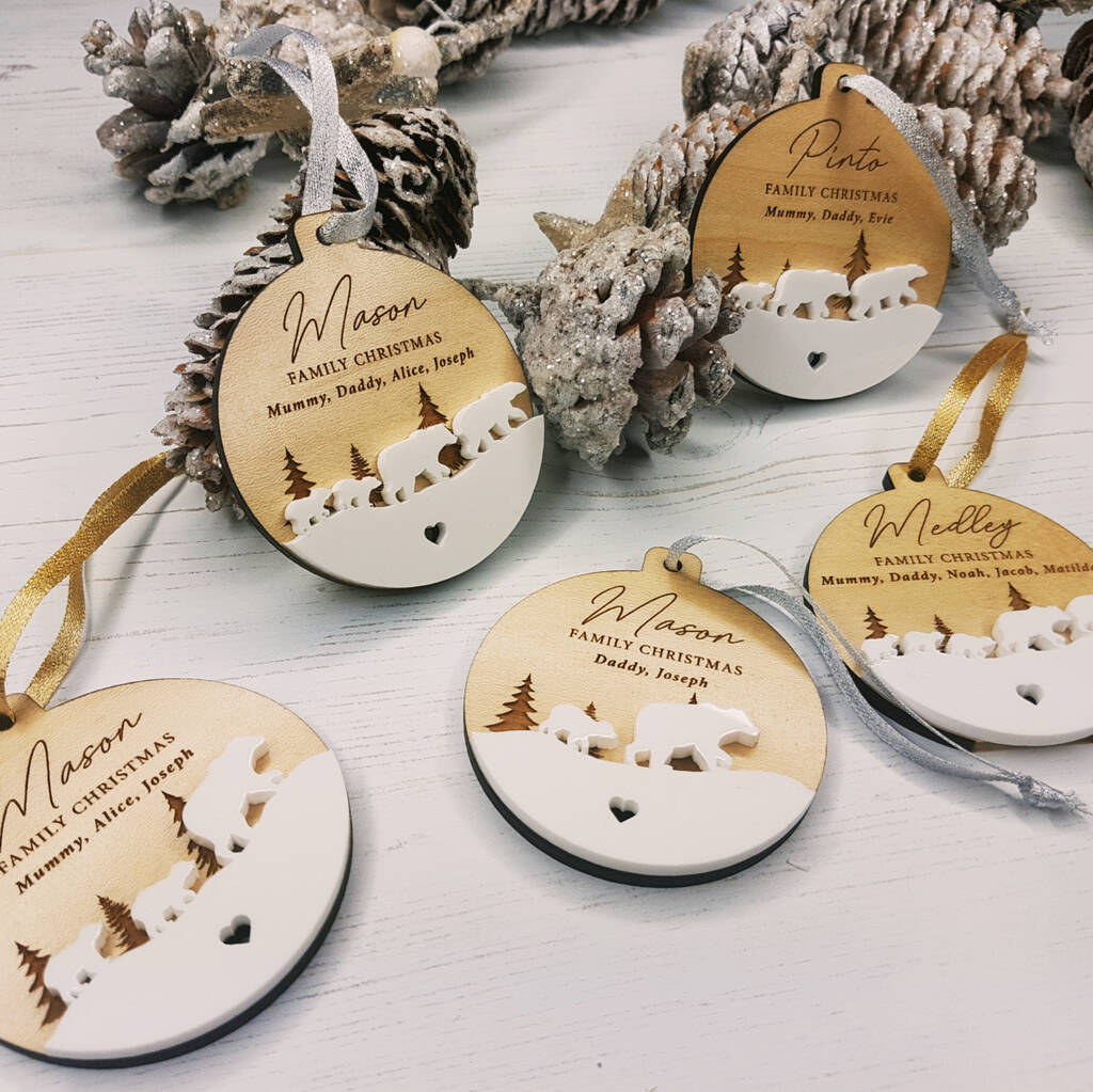 Personalised Polar Bear Family Christmas Decoration By Design by Eleven