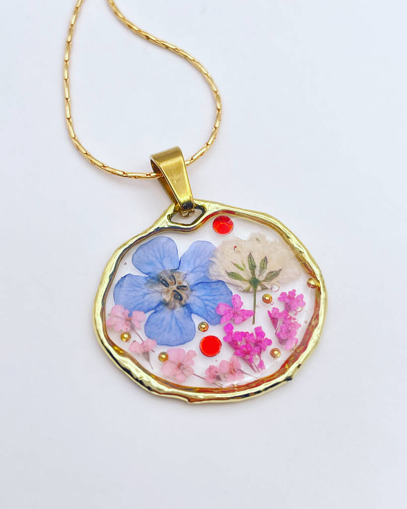 Dried Flowers Circle Necklace Small Hand Made By Fleur de Trésor