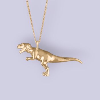 T Rex Dinosaur Necklace In 18ct Gold Plated Silver, 3 of 12