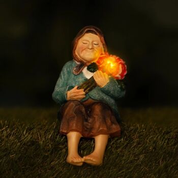 Solar Power Garden Ornament Sitting Grandmother Statue, 6 of 6