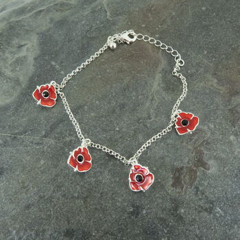 Poppy Red Flowers Charm Bracelet, 2 of 3