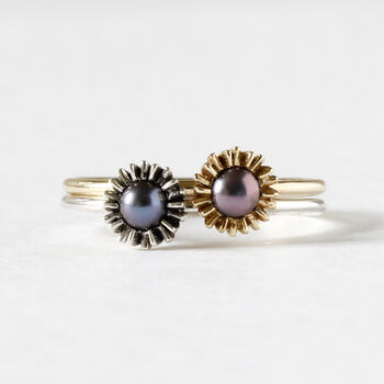 Dahlia Bud Peacock Pearl Ring Silver, 3 of 6