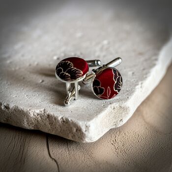 Rich Red Japanese Silk Covered Cufflinks, 3 of 3