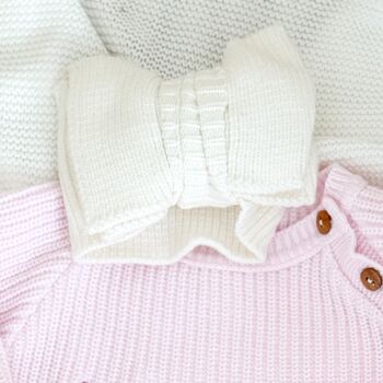 White Personalised Embroidered New Baby Name Long Sleeve Knitted Romper, 9 of 12