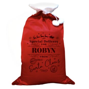 Personalised Luxury Pom Pom Special Delivery Red Sack, 4 of 4
