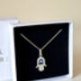 Sterling Silver Hamsa Hand Necklace With Evil Eye, thumbnail 3 of 8