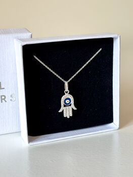Sterling Silver Hamsa Hand Necklace With Evil Eye, 3 of 8