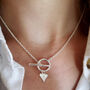 Sterling Silver Personalised Love Heart Charm Toggle T Bar Necklace, thumbnail 2 of 4