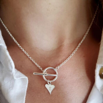 Sterling Silver Personalised Love Heart Charm Toggle T Bar Necklace, 2 of 4