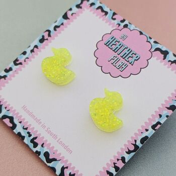 Yellow Glitter Rubber Duck Resin Stud Earrings, 4 of 4
