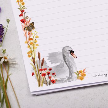 A4 Letter Writing Paper With Floral Poppy And Swan, 2 of 4