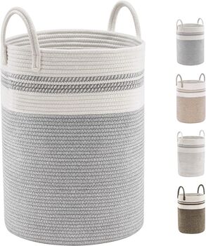58 L Grey Cotton Rope Woven Storage Basket, 6 of 9