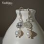 Sterling Silver 925 Lotus And Pearl Dangle Earrings, thumbnail 2 of 2