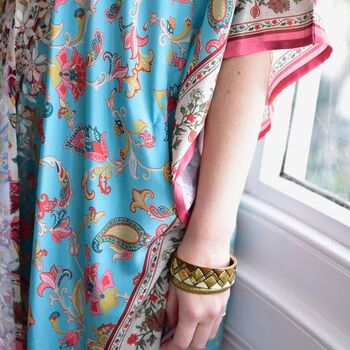Exotic Floral Viscose Kaftan Jacket With Heavy Cream Fishbone Embroidery, 5 of 6