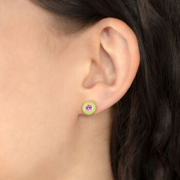 Pink And Green Earrings Sterling Silver And Enamel, 2 of 8