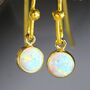 Tiny Gold Opal Earrings Dainty Everyday White Opal Jewelry For Women | October Birthstone Gift, thumbnail 2 of 9