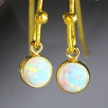 Tiny Gold Opal Earrings Dainty Everyday White Opal Jewelry For Women | October Birthstone Gift, 2 of 9
