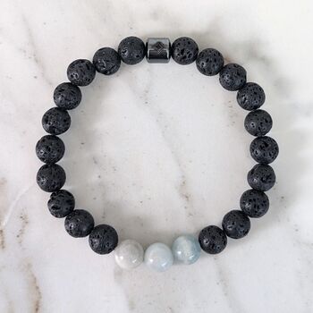 Men's Aquamarine And Lava Bead March Birthstone Bracelet, 7 of 11