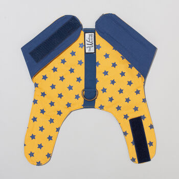 Reversible Organic Cotton Dog Harness Mustard Star Prnt, 4 of 6