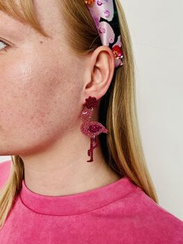 Pink Flamingo Glitter Resin Earrings / Tropical Summer Accessory / Earrings For Flamingo Lovers, 5 of 5