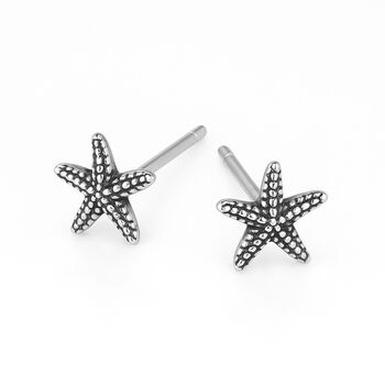 Oxidised Sterling Silver Starfish Stud Earrings – 5mm, 5 of 9