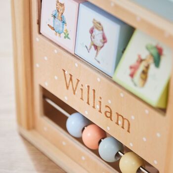 Personalised Peter Rabbit Wooden Activity Cube Toy, 3 of 5