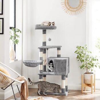 Cat Tree Plush Cat Condo Multi Level Design Light Grey, 2 of 12