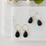 925 Silver Black Obsidian Teardrop Hoop Earrings, thumbnail 4 of 5
