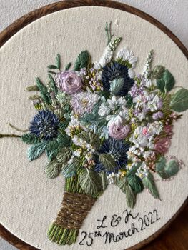 Personalised Hand Embroidered Wedding Bouquet Keepsake Cotton 2nd Anniversary Gift, 9 of 11