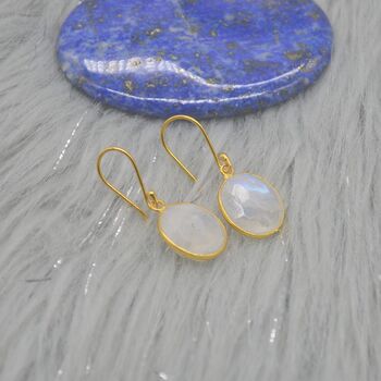 Rainbow Moonstone Gold Drop Earrings, June Birthstone, 6 of 8