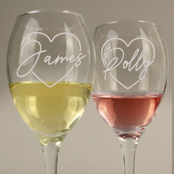 Engraved Heart Wine Glasses Set, 3 of 3