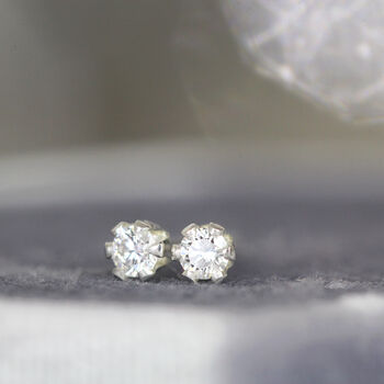 Tiny White Diamond Stud Earrings Silver Or Gold, 2 of 12