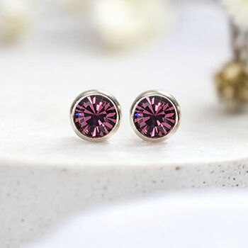 Sterling Silver February Amethyst Birthstone Stud Earrings, 3 of 8